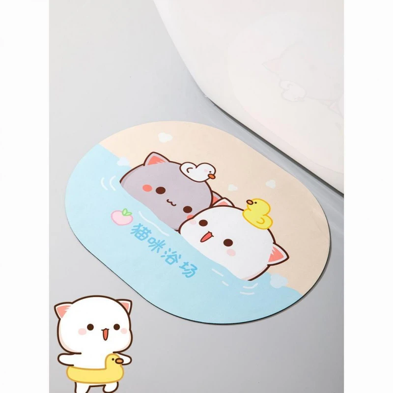 网红一二蜜桃熊软硅藻泥地垫防滑浴室垫吸水软垫卫生间门口速干垫