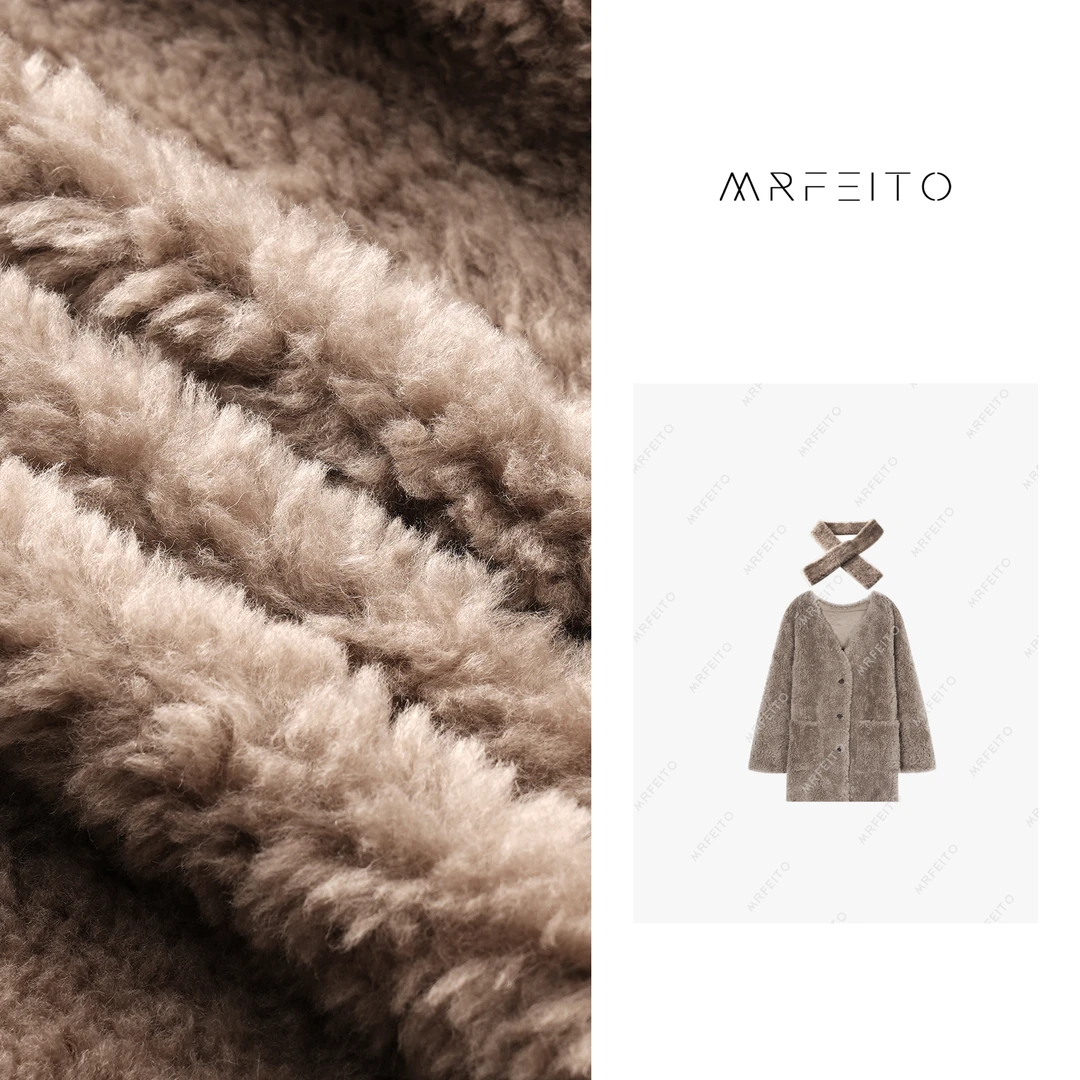 慵懒风圈圈毛纯色休闲带围巾外套H58W01Q28763