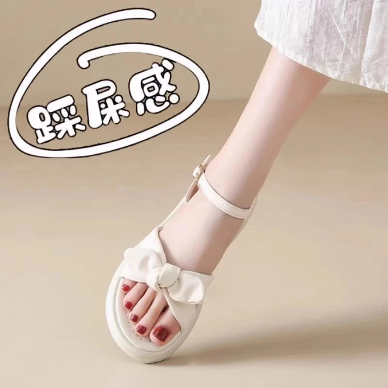 踩屎感凉鞋女款新款夏季孕妇外穿仙女风蝴蝶结甜美软底凉拖QW