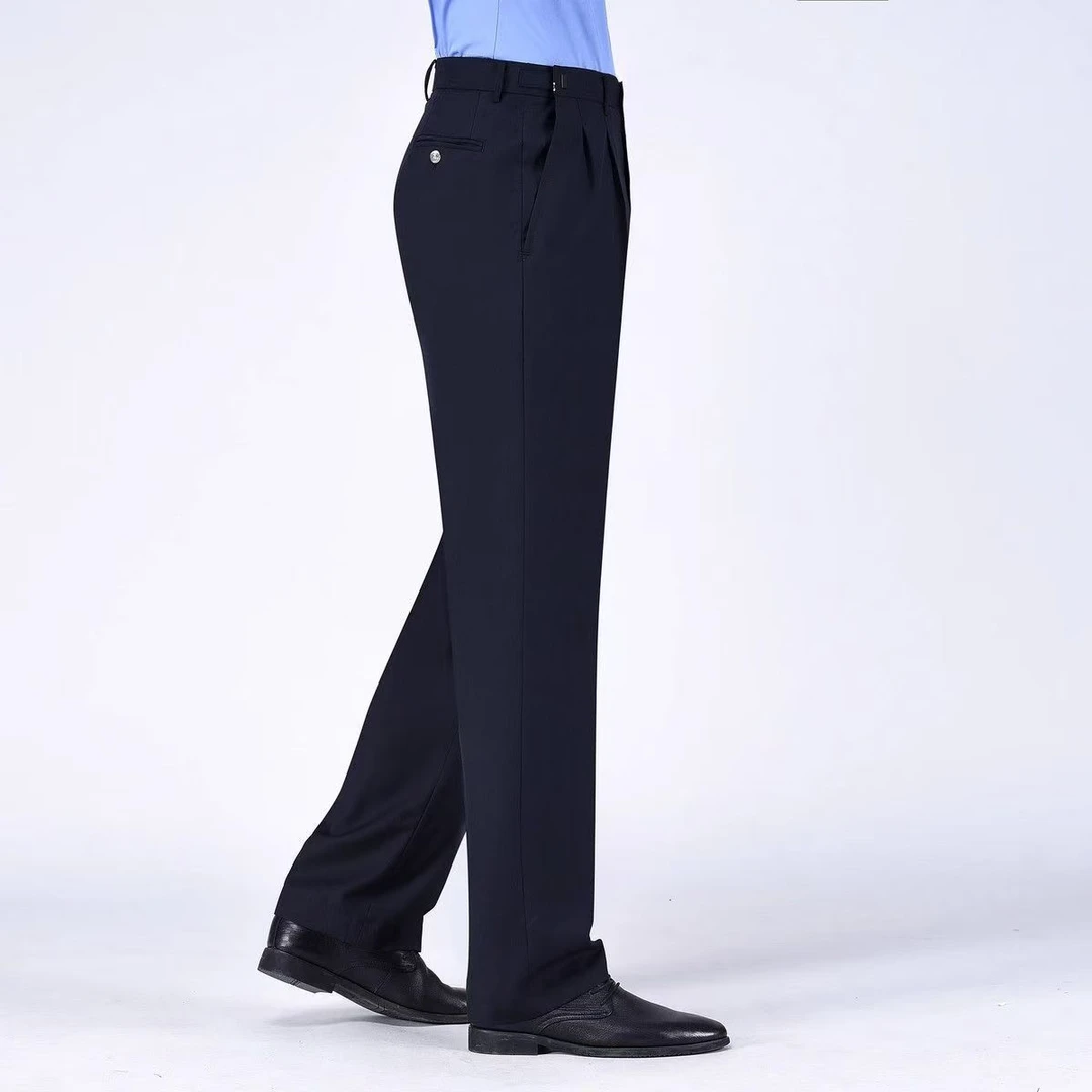 冬季职业正装正品藏青色毛料单位工装西裤高腰修身通勤裤男女同款