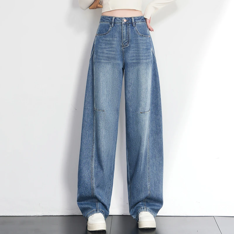 美式复古弯刀阔腿裤女松驰感牛仔裤2025春夏新款高腰镰刀裤潮长裤