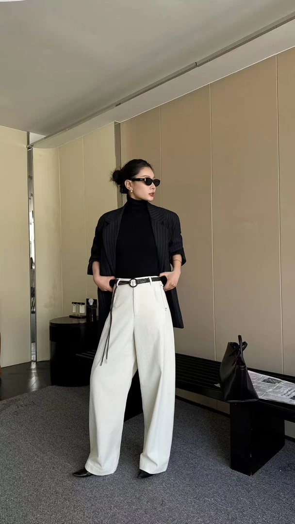 欧货时尚百搭高腰显瘦灯芯绒阔腿裤004