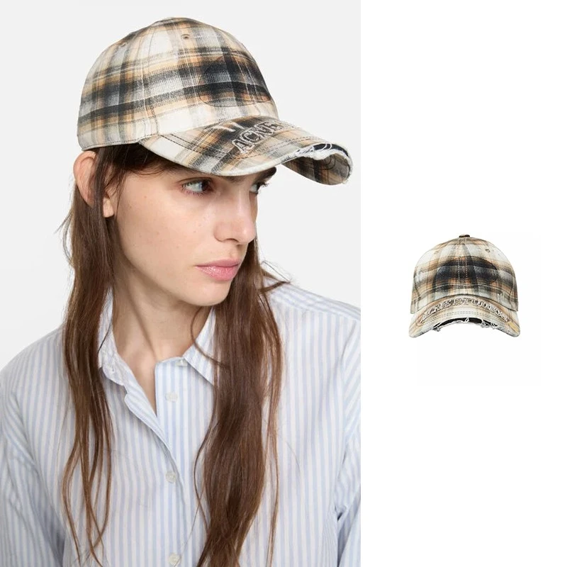 未使用 Acne studio 格纹贴布字母棒球帽 C40410-AL4