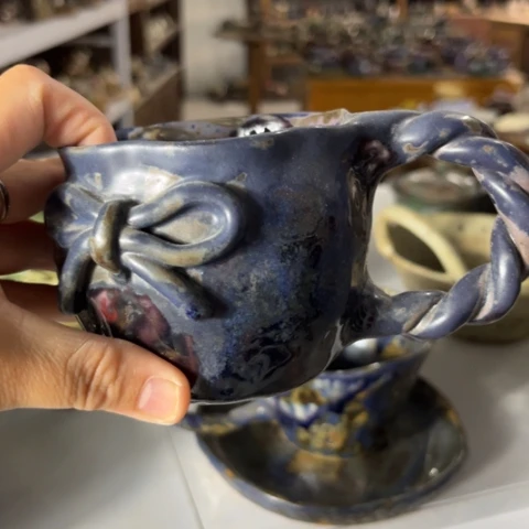 丸***阴碗微瑕手工手捏咖啡杯壶承