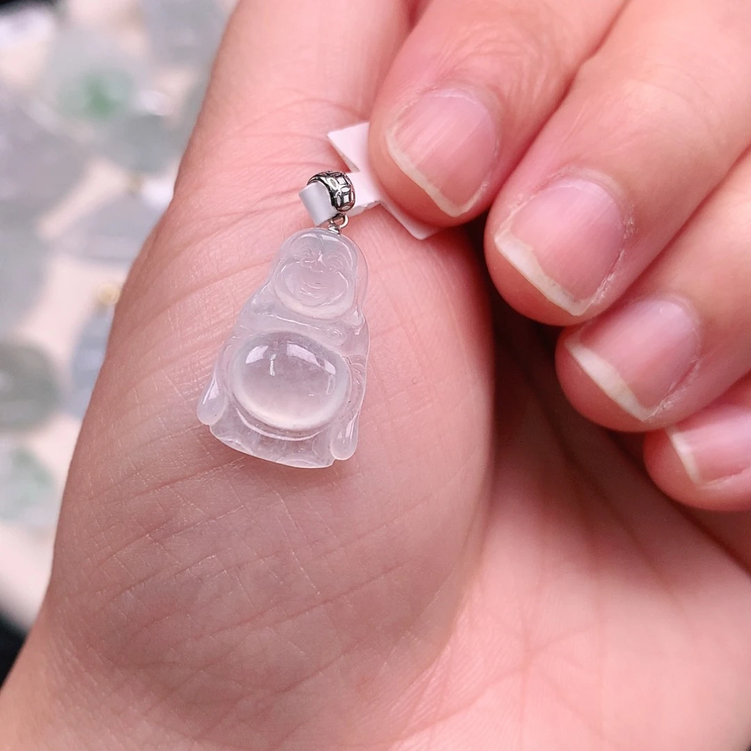 翡翠颈饰18K金镶嵌冰胶小布袋佛28*13*4