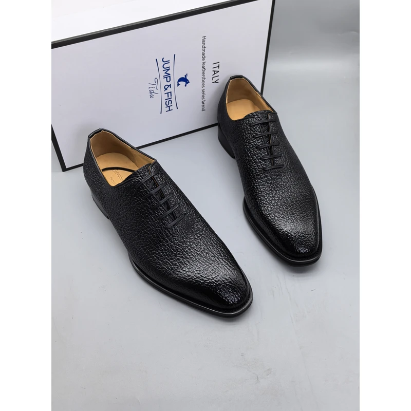 鲨鱼皮天衣无缝暗线鱼骨大琴底固特异全皮底商务皮鞋（9050051）