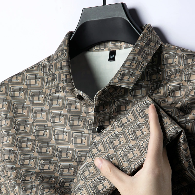 831【冰丝无痕】时尚5D数码印花男士抗皱高弹免熨烫锦氨无痕衬衣