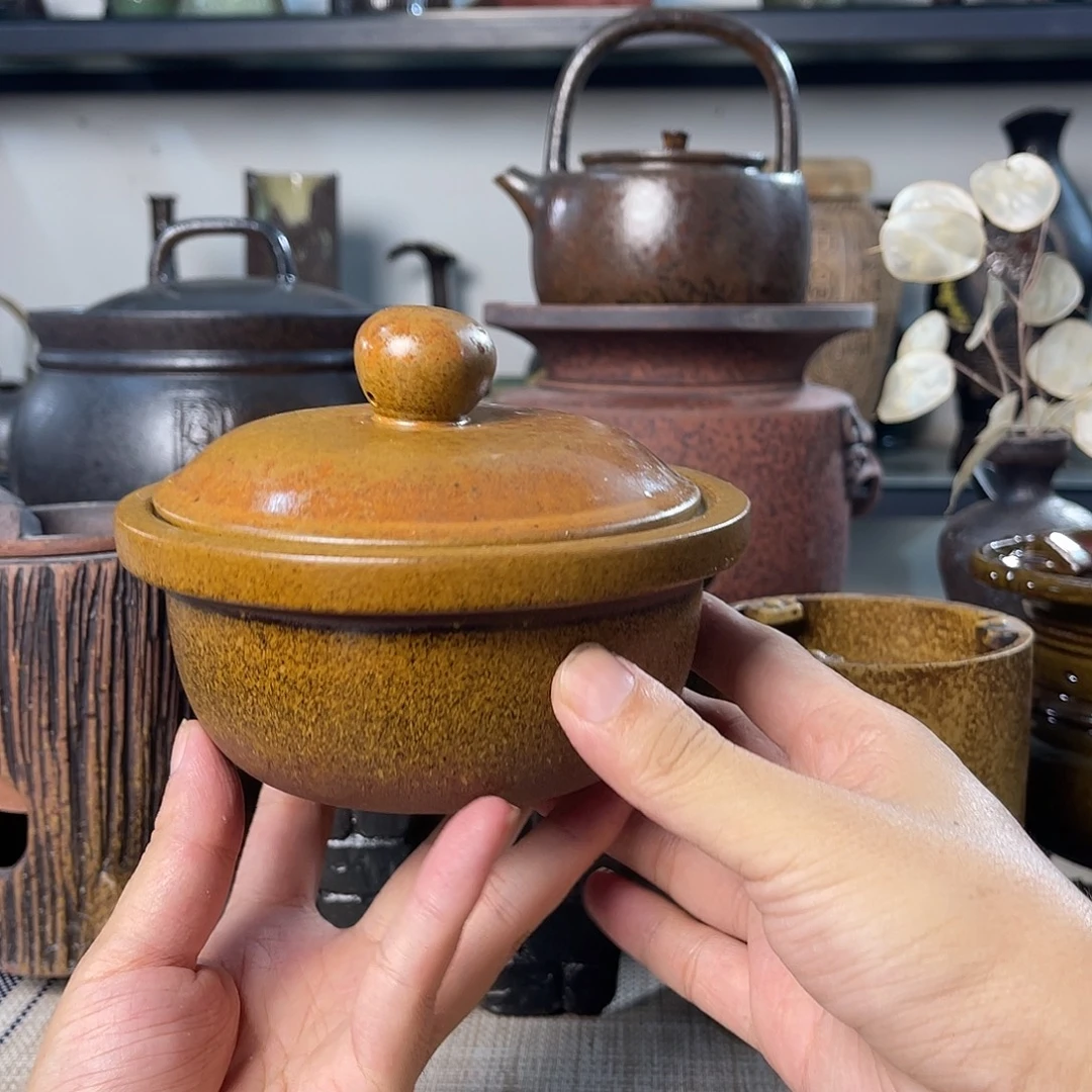 碟紫砂粗陶实用茶碗