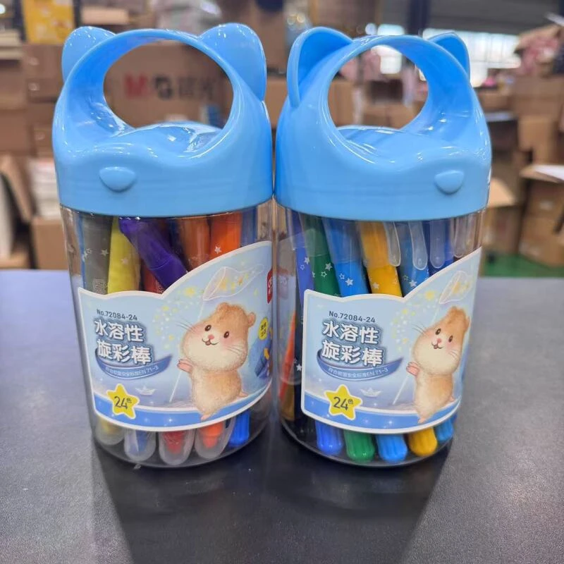 得力24色PET筒装水溶性旋彩棒学生文具(24色/筒)72084