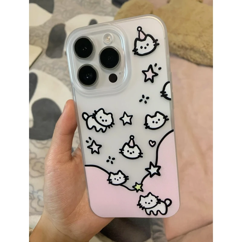 奥菲顿粉色海洋猫咪适用iPhone15/16pro透白磨砂手机壳14苹果12套