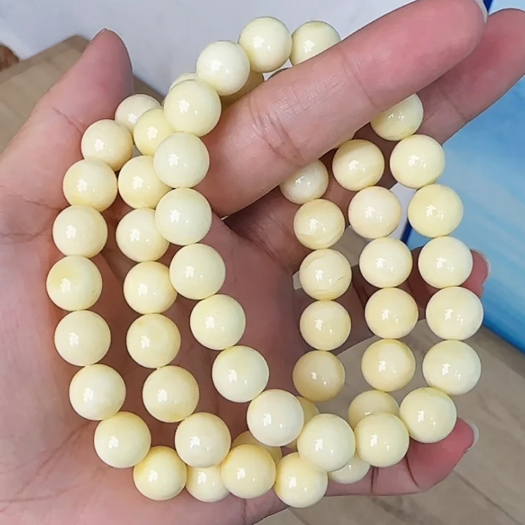 【齐福珠宝】XQ0542/10mm特级俄料浓蜡瓷白圆珠手串 （多样性发其一）