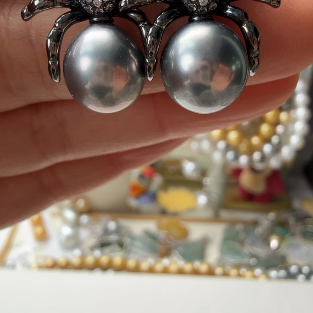 海水珍珠银S925镶嵌耳饰