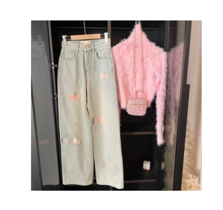 李十一 【缪家裤】MIU英文刺绣阔腿牛仔裤 （两个版） 900