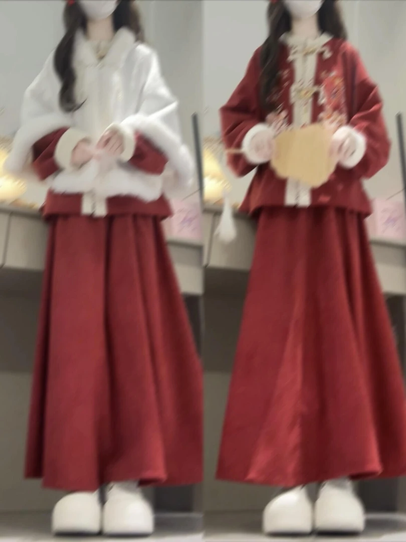 秋冬穿搭一整套女新中式国风斗篷外套搭配绣花加绒外套半身裙套装