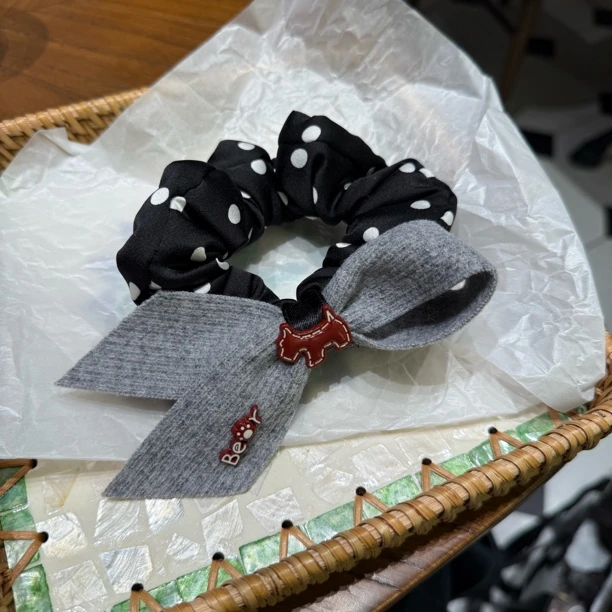 7638点胖胖肠圈黑灰色蝴蝶结发圈