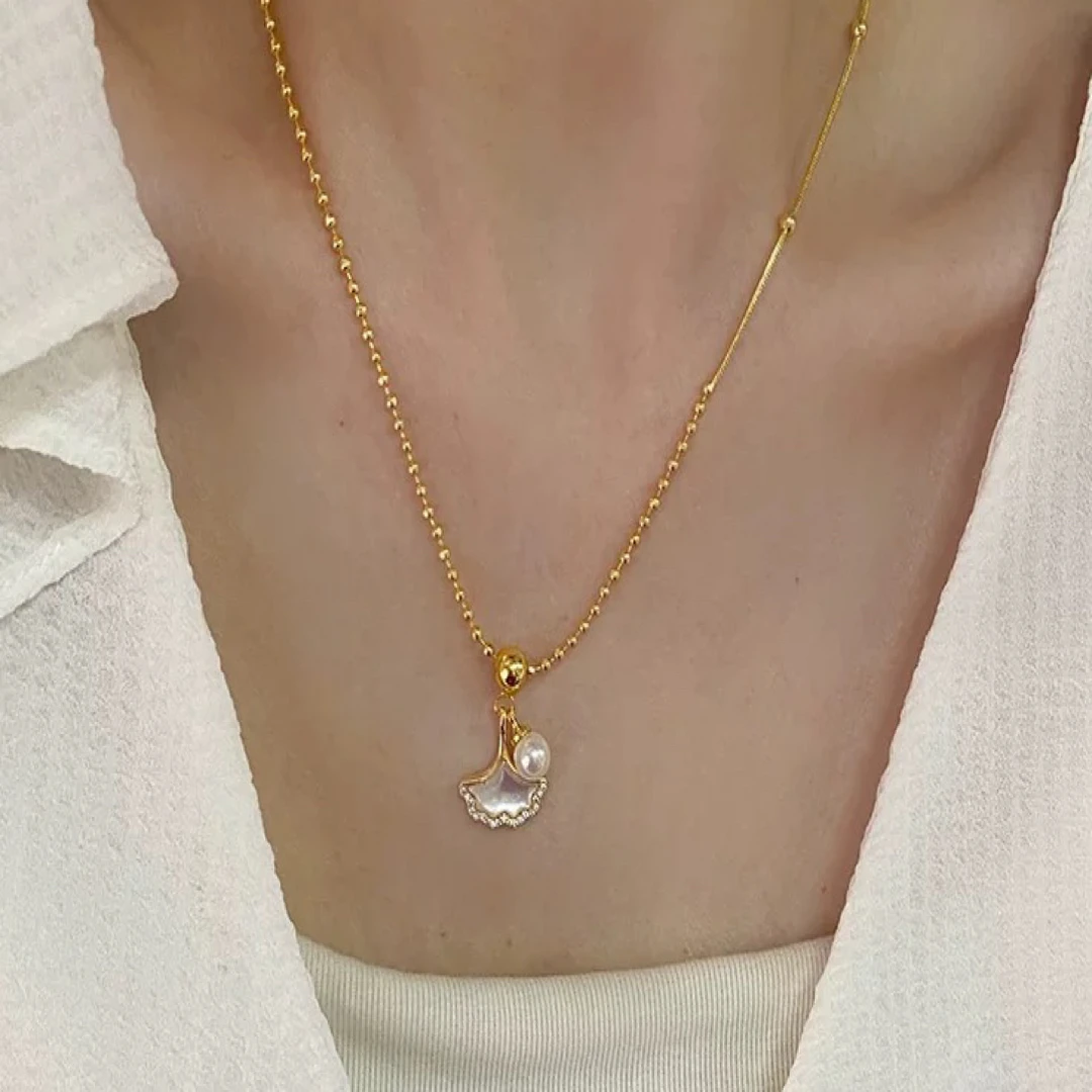 铜合金项链 法式复古银杏百搭项链A109