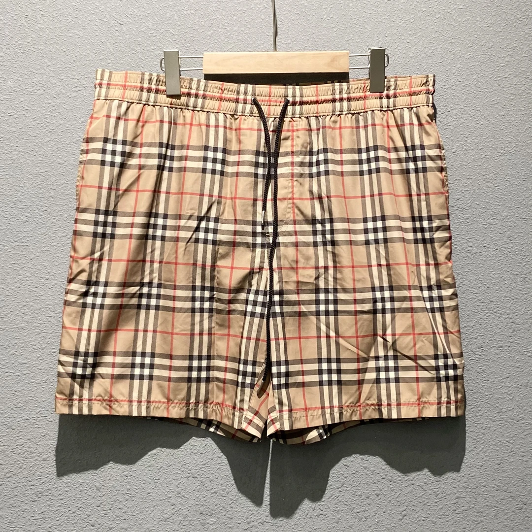 99新 BURBERRY/博柏利 米色格纹松紧腰休闲短裤xxl码1861