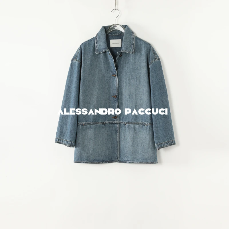 AP洛哥53048NW【褪色回忆】纯棉翻领落肩蓝色洗水做旧休闲牛仔外套