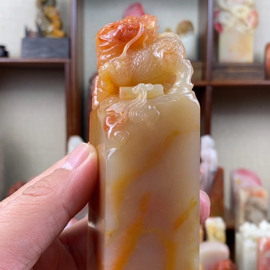 巴林石印石巴林石手工雕麒麟钮章