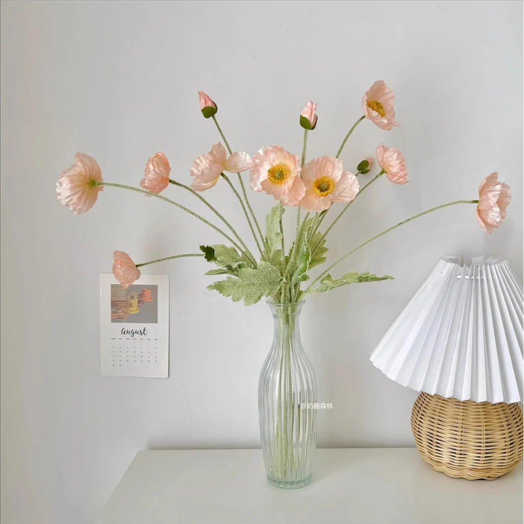 仿真花布艺北欧风客厅装饰虞美人花朵拍照道具家居点缀植物