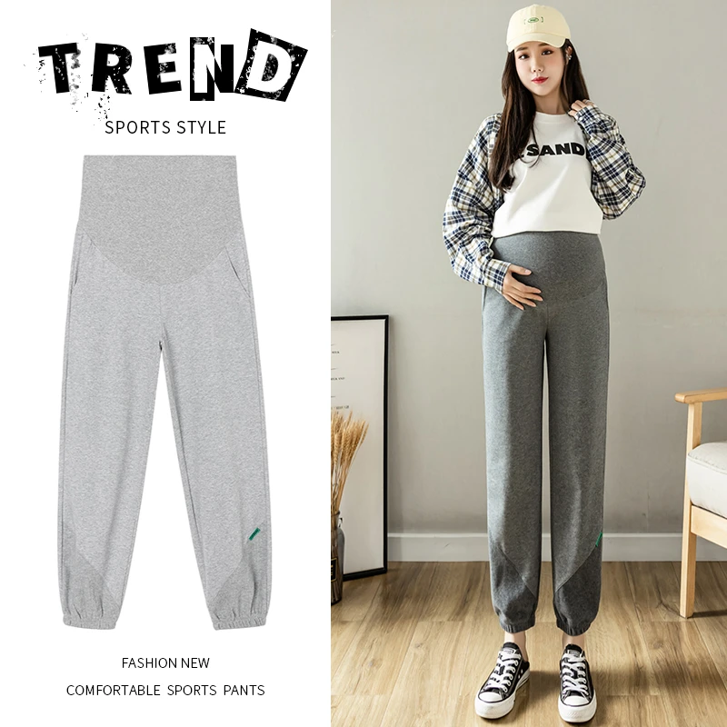 孕妇裤春秋款休闲裤拼接时尚春装运动休闲裤孕妇春季时尚托腹卫裤