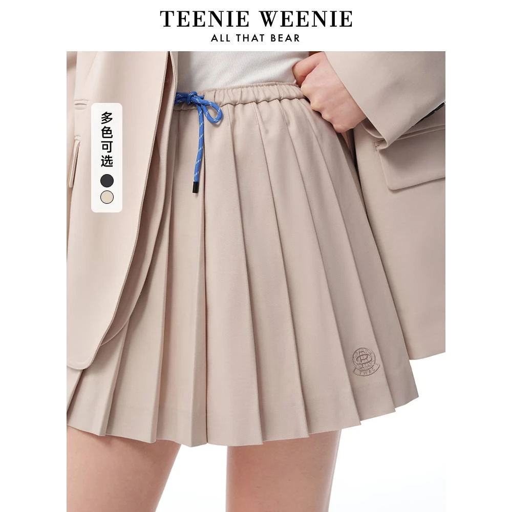 TeenieWeenie小熊半身裙25年欧若风抽绳短款百褶裙女TTWH256319N