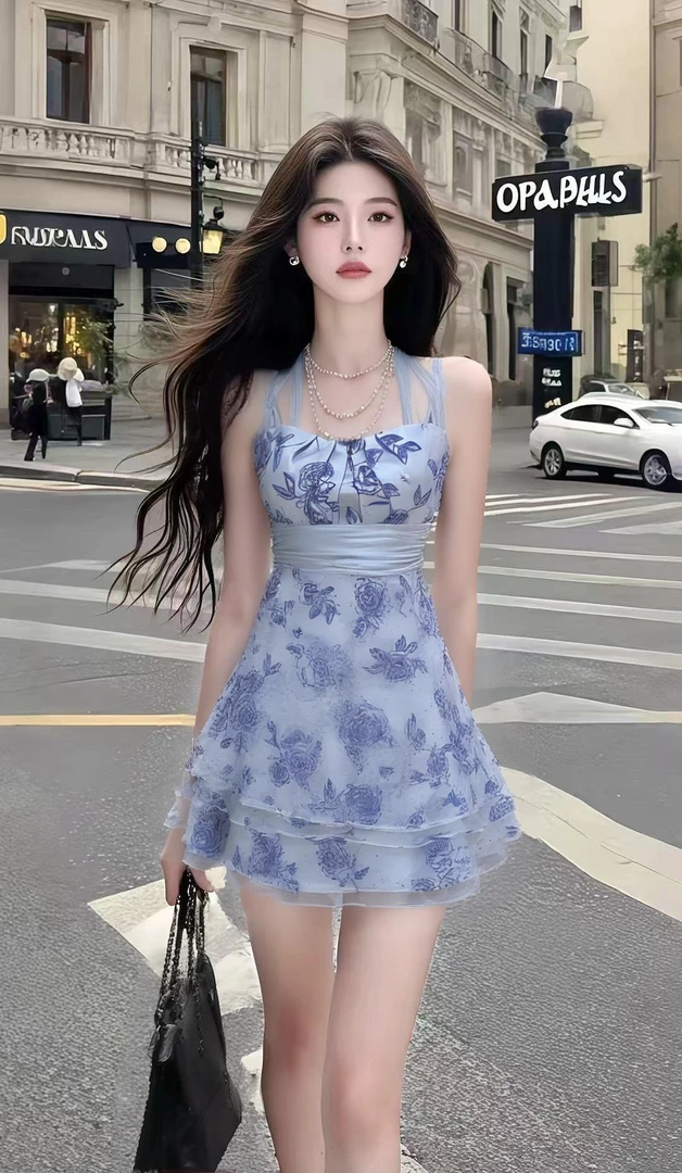 小众印花甜美气质温柔性感修身显瘦辣妹吊带连衣裙收腰夏季新款