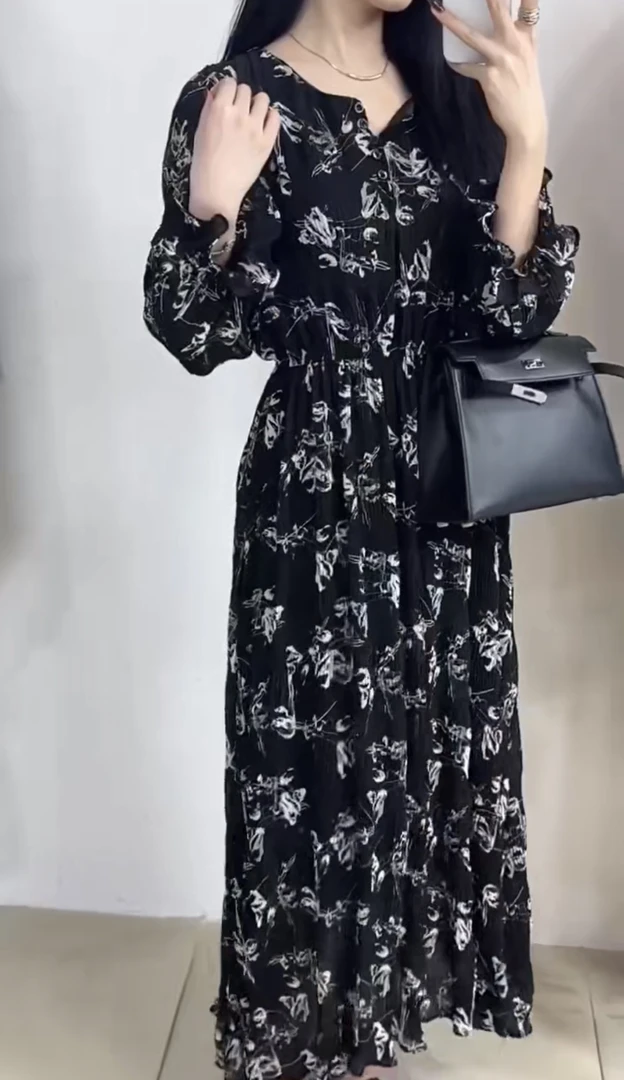兰卡家显瘦碎花长裙气质优雅