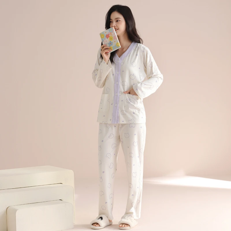 A类母婴级春夏薄款月子服纯棉100%全棉吸汗产后哺乳喂奶孕妇睡衣