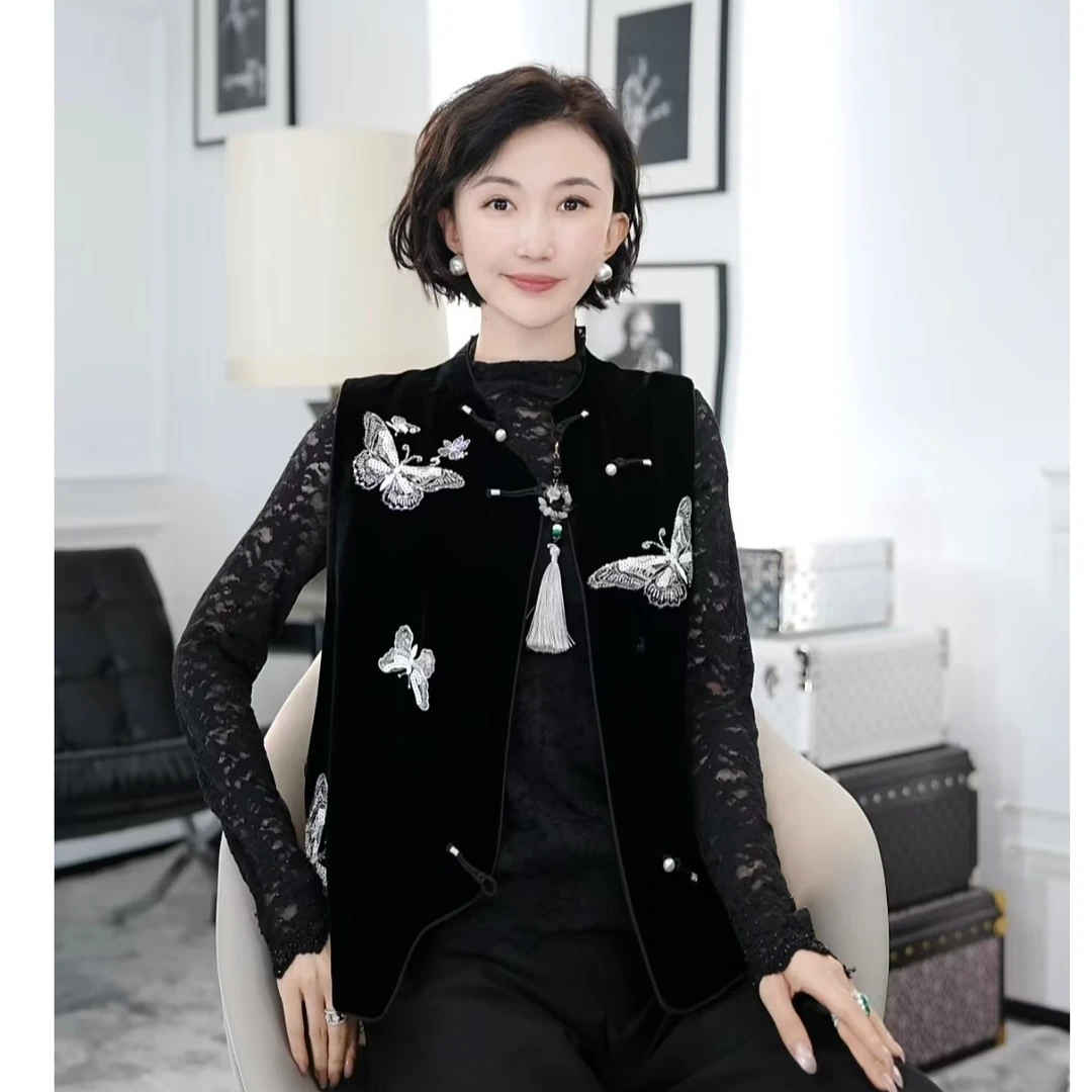 Betty Bairn【星光粉蝶】高端定制桑蚕丝短绒蝴蝶马甲24B-BW2207