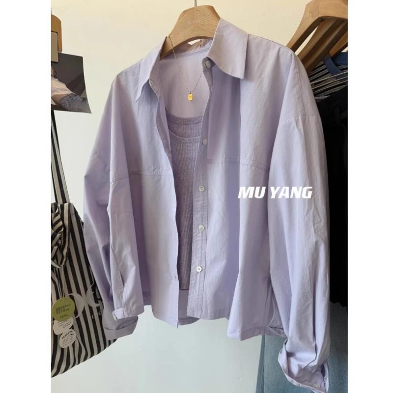 紫色衬衫+背心上衣法式休闲时尚叠穿两件套装女2025春夏季新款潮