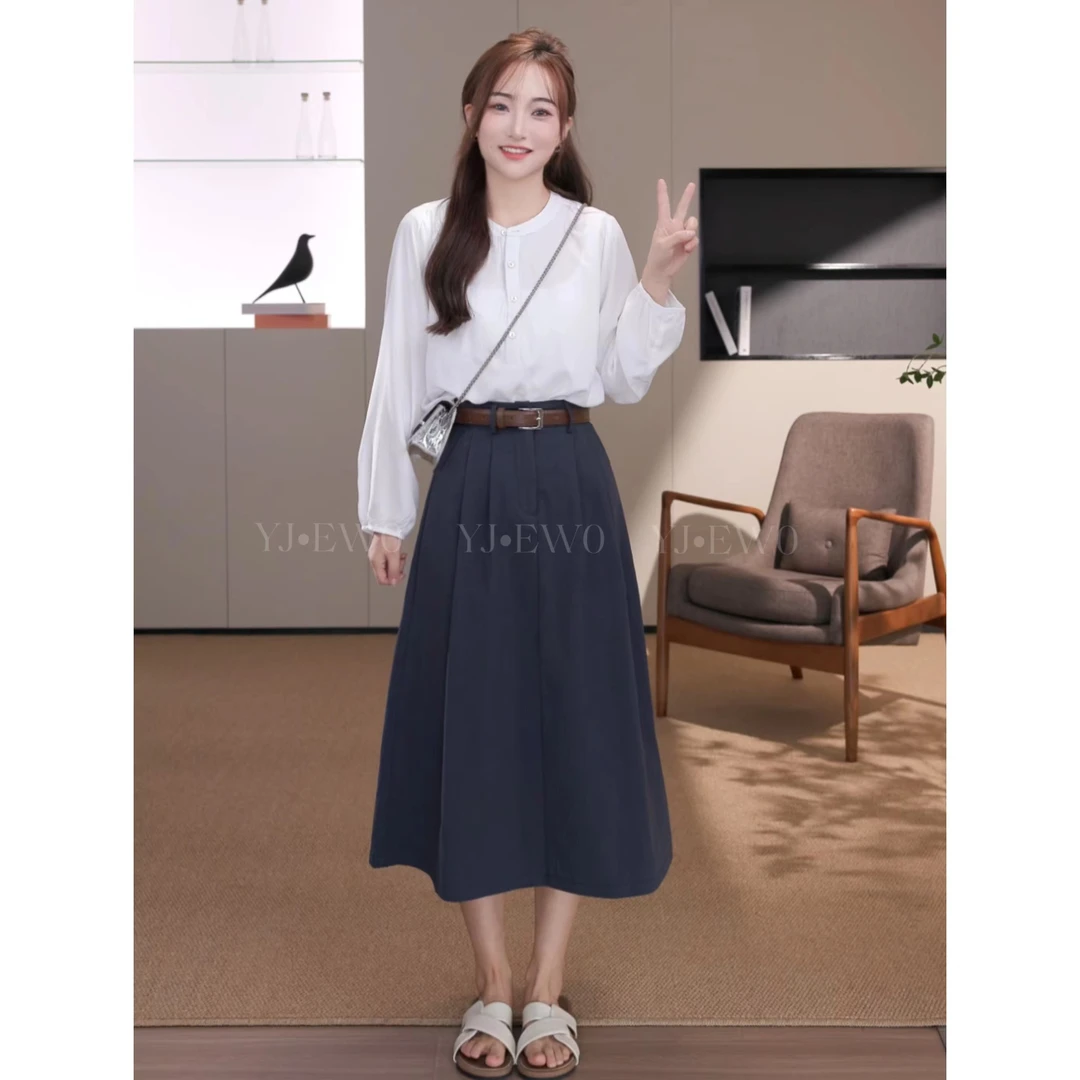 （现货）春季新款高腰休闲百搭极简半身裙-8036