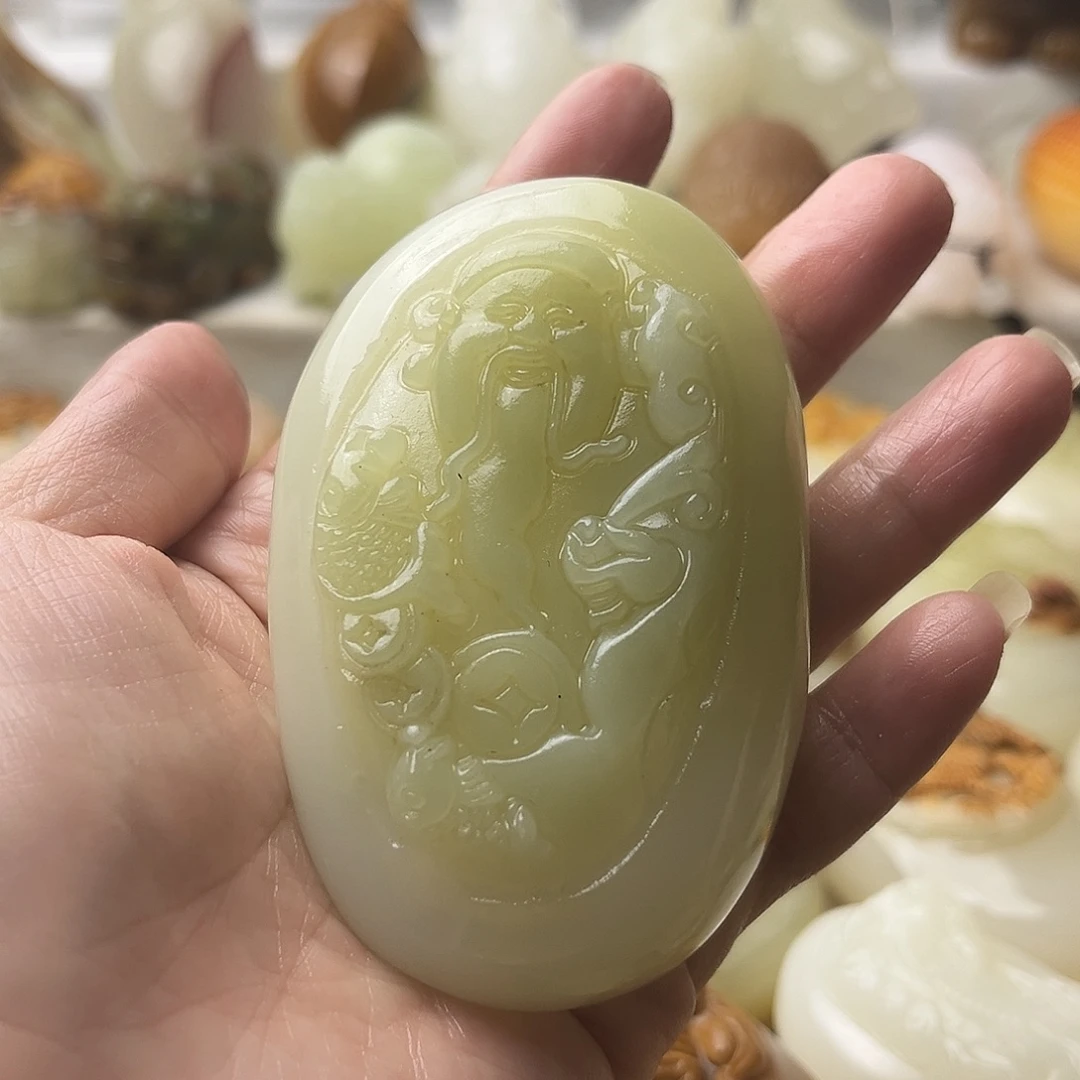 石材方解石手把摆件不退换财神