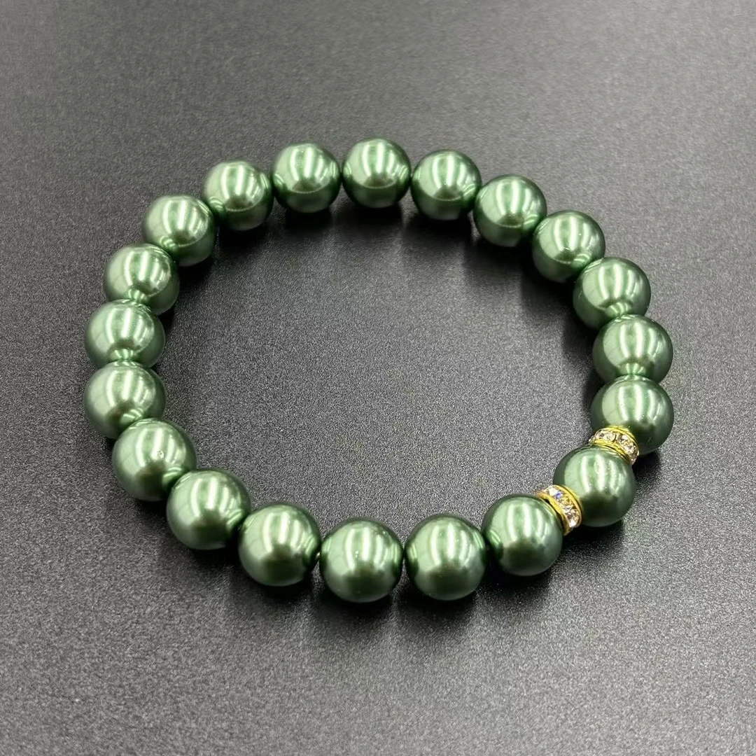 s1053-轻奢气质设计款孔雀绿圆珠贝珠手串-赠礼盒