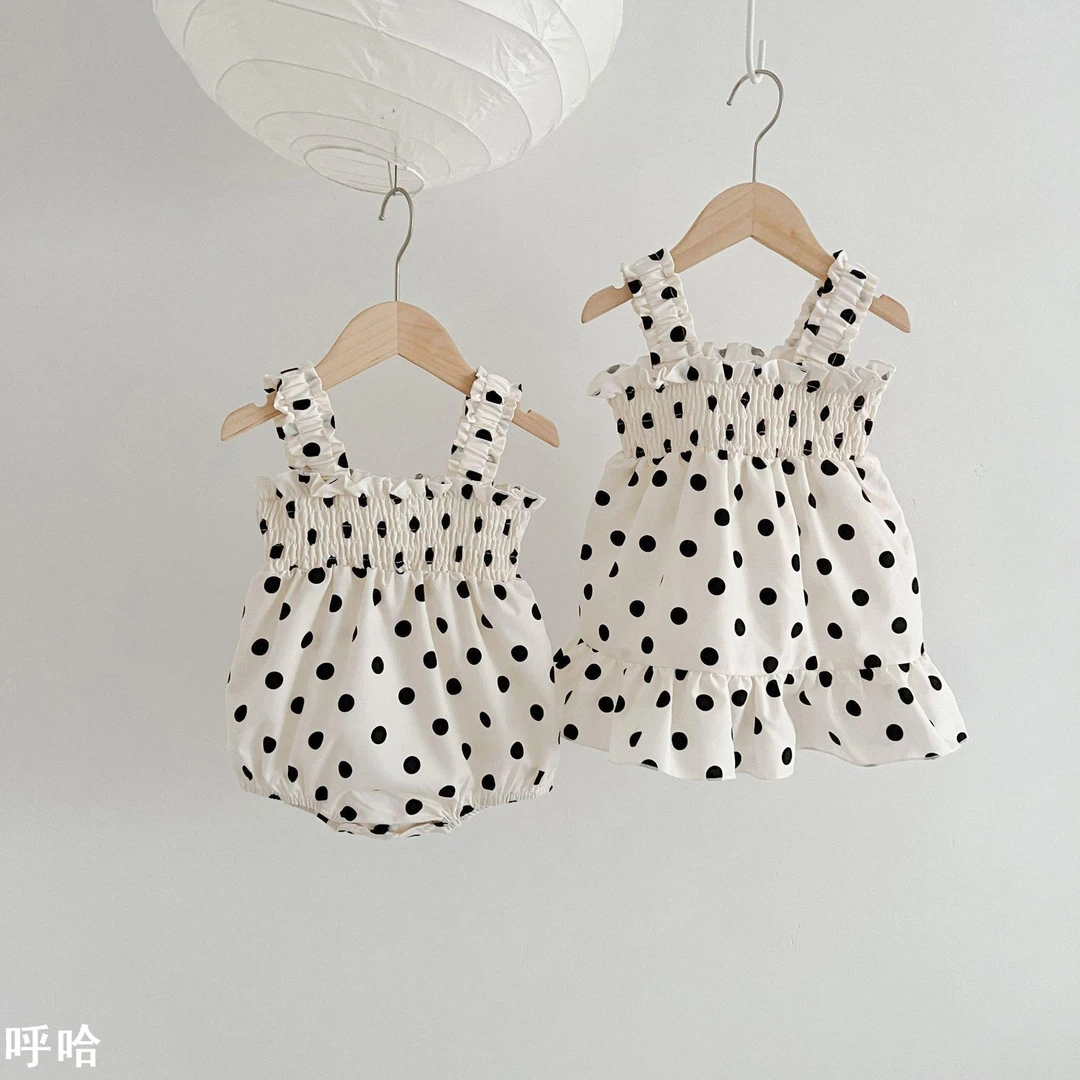 韩版婴儿夏装吊带洋气波点哈衣新生儿公主裙夏季女宝宝吊带裙套装