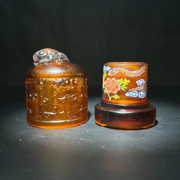 旧藏琉璃加彩扳指/文物商店/古94042