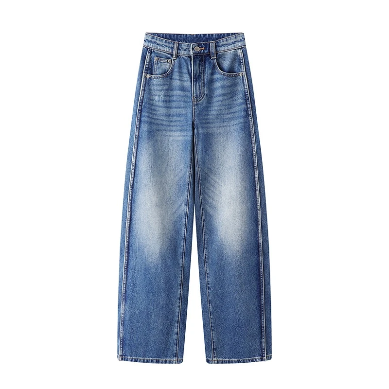 裤子女2025年春季新款高腰水洗阔腿直筒长裤休闲牛仔裤3259