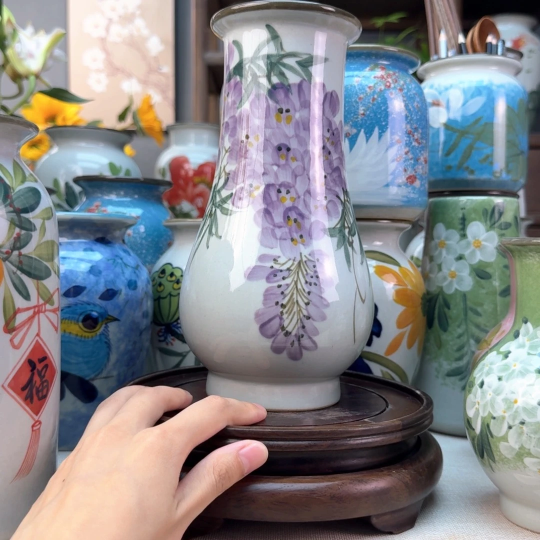 景德镇纯手绘陶瓷花瓶无孔