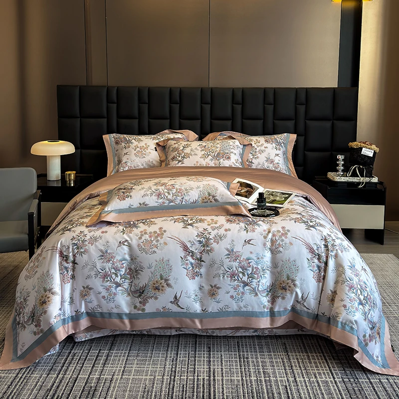 2025新款四件套80长绒棉数码印花轻奢风床上用品国风大款高级感