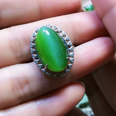 和田玉戒指银S925镶嵌