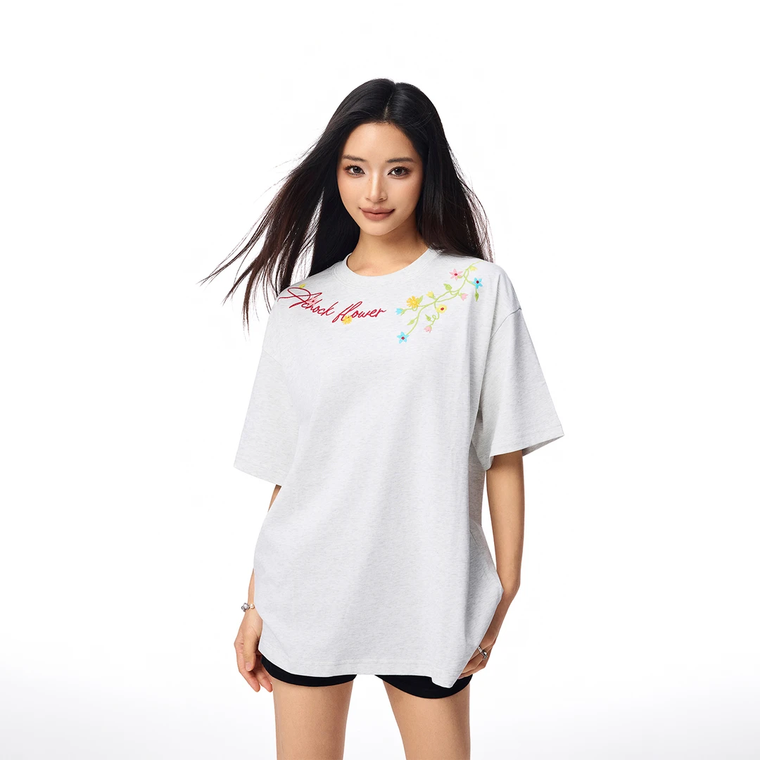 【Achock官方店】美式重工刺绣短袖T恤男女潮牌新款宽松情侣上衣