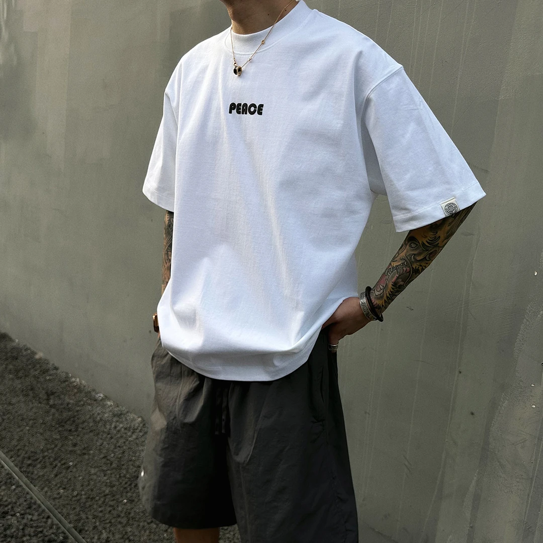 【UNAPS】夏季重磅320克双纱纯棉印花短袖T恤男女宽松半袖体恤上衣