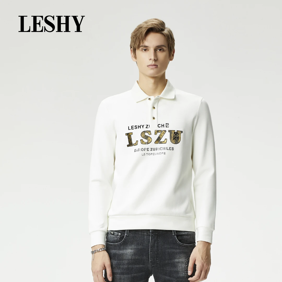 【超值优惠】乐士男装秋冬简欧英文设计翻领长袖T恤66223T2004