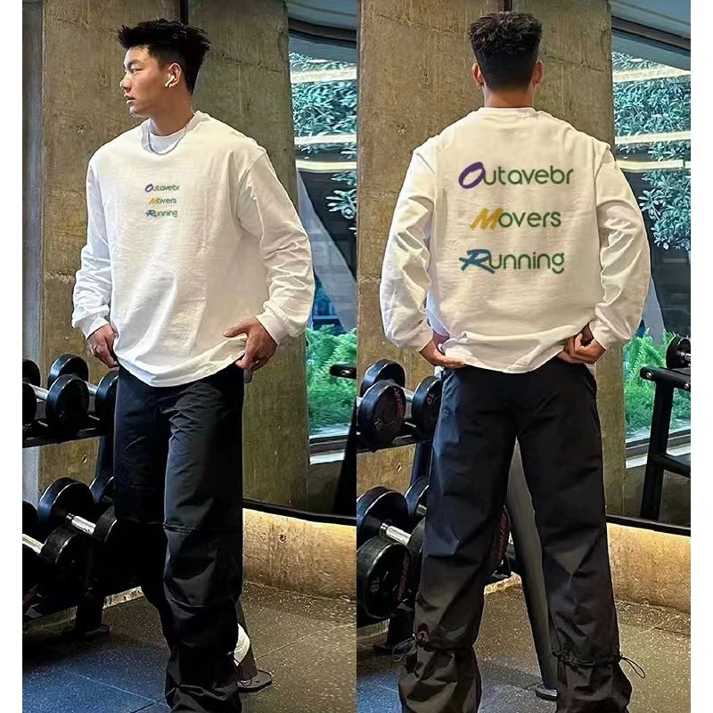 100%纯棉美式T恤春秋款上衣韩版宽松男士男生长袖t恤男款港风痞帅