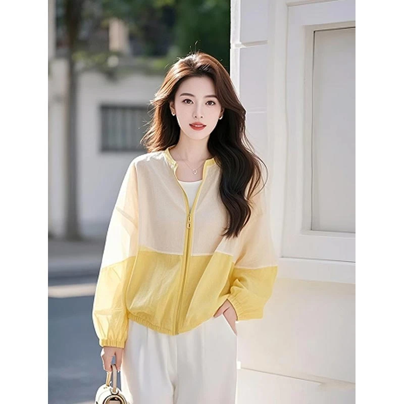 香朵儿设计感松弛感防晒衣短外套2025夏新款撞色拼接百搭长袖上衣