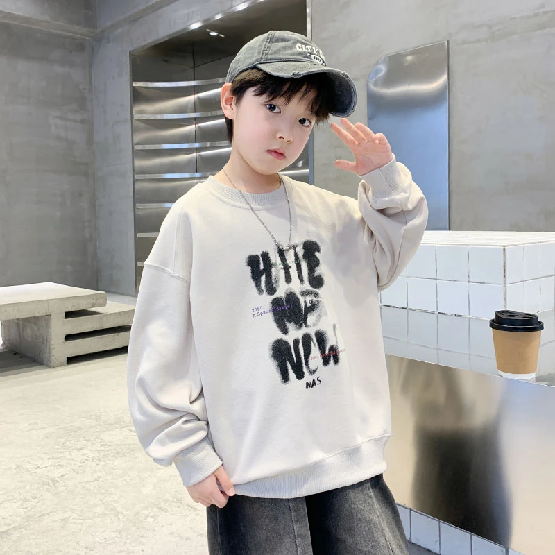 男童卫衣春秋青少年2025中大童长袖韩版洋气宽松儿童圆领上衣套头