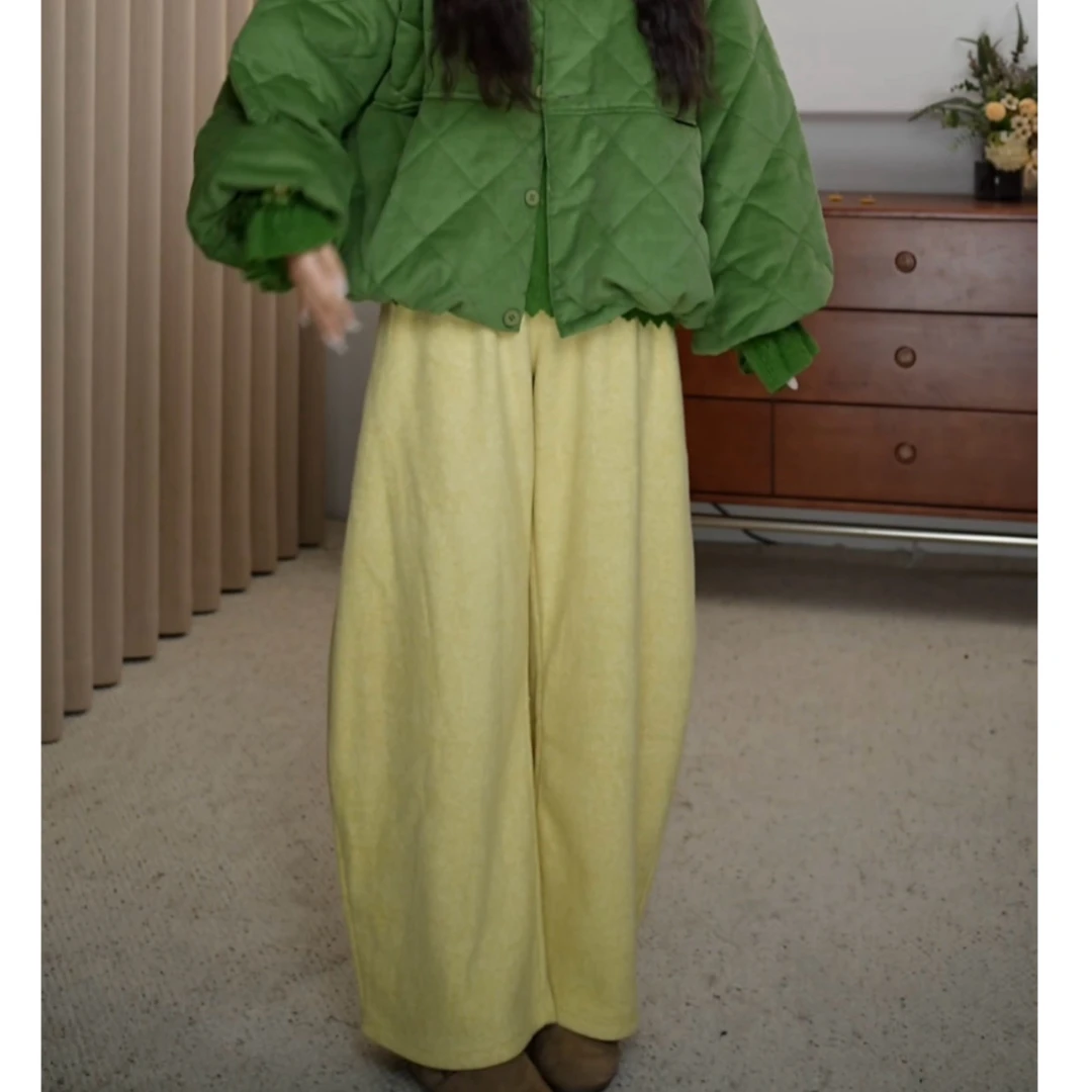 松弛时髦感 加绒加厚弯刀裤秋冬高腰长款