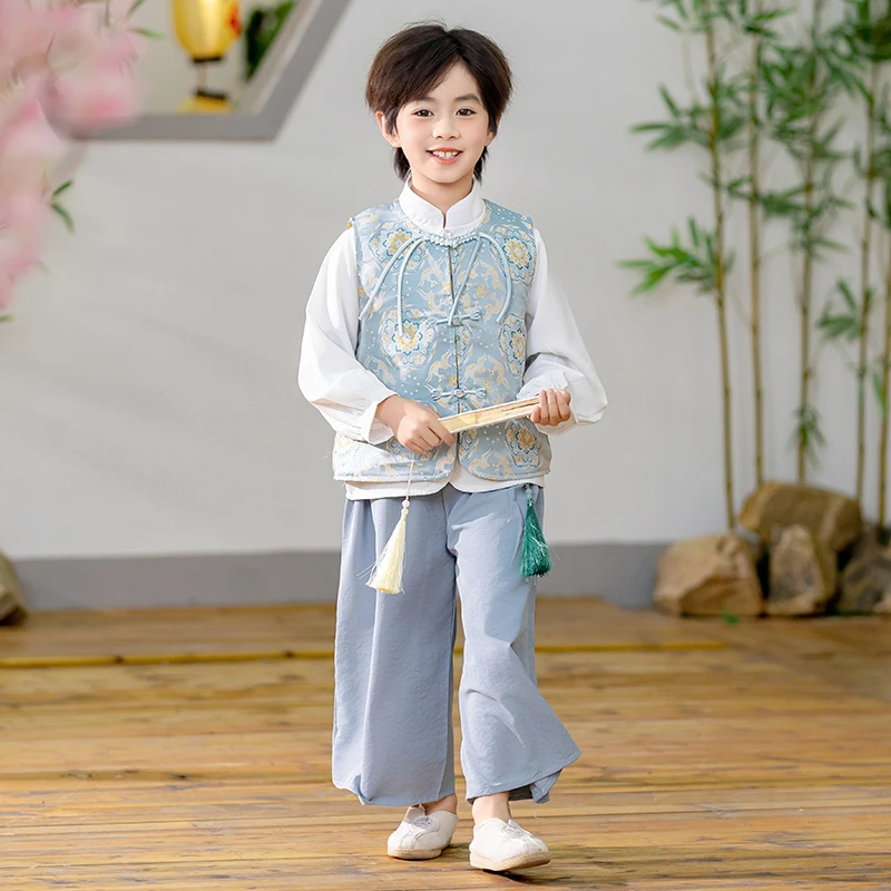 男童新中式汉服2025春秋新款高档国风马甲唐装宝宝节日生日表演服