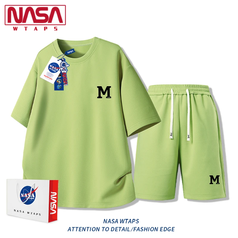 NASA WTAPS透气短袖t恤套装男士夏季休闲薄款潮流短裤休闲两件套