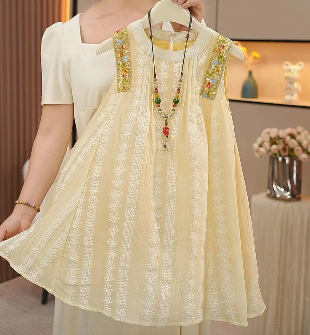 女童连衣裙2025夏季新款时尚背心女孩夏装中大童纯色洋气款公主裙